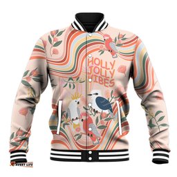 Australia Hippie Christmas Baseball Jacket Cockatoo Kookaburra with Wattle Pink Peach Style