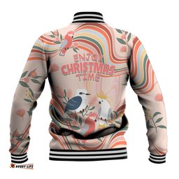 Australia Hippie Christmas Baseball Jacket Cockatoo Kookaburra with Wattle Pink Peach Style