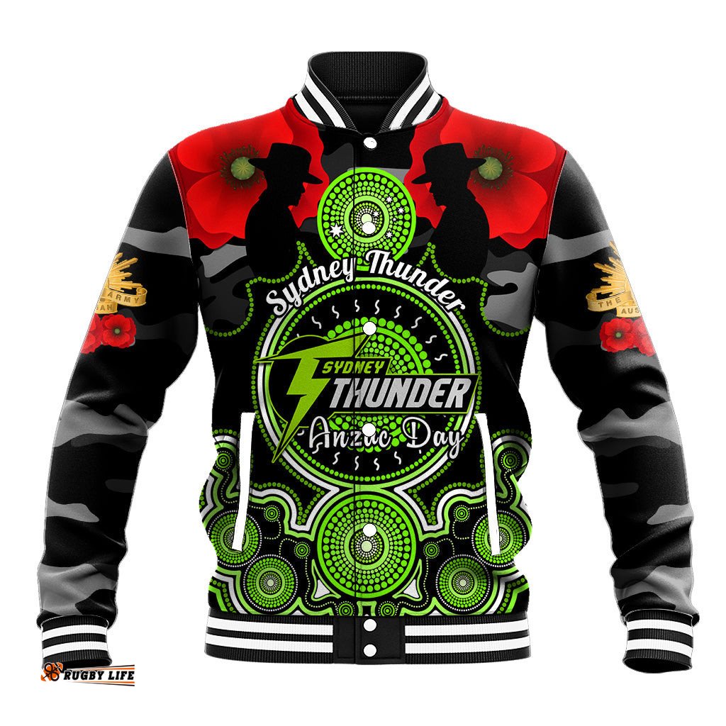 Sydney Thunder ANZAC 2024 Baseball Jacket Lest We Forget Poppy Mix Camouflage