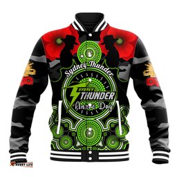Sydney Thunder ANZAC 2024 Baseball Jacket Lest We Forget Poppy Mix Camouflage