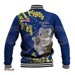Australia Day Baseball Jacket Proud To Be An Aussie Koala With Map Golden Wattle
