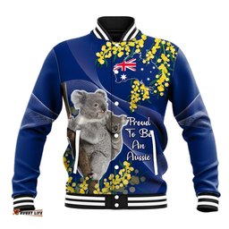Australia Day Baseball Jacket Proud To Be An Aussie Koala With Map Golden Wattle