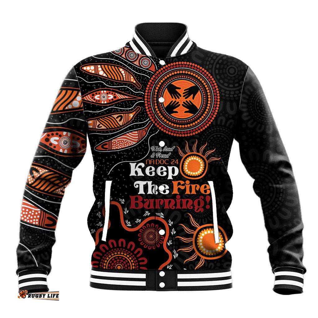 Australia NAIDOC 2024 Baseball Jacket Keep the Fire Burning Aboriginal Art