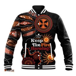 Australia NAIDOC 2024 Baseball Jacket Keep the Fire Burning Aboriginal Art