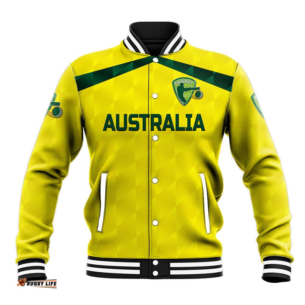 Custom Personalised Australia Cricket Baseball Jacket Aussie Unique - Yellow
