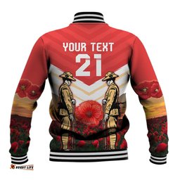 Custom Dolphins Rugby ANZAC Day Baseball Jacket Soldiers Poppy Field 2024