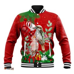 Personalised Kookaburra Lover Baseball Jacket Australia Merry Christmas Aboriginal Red Style