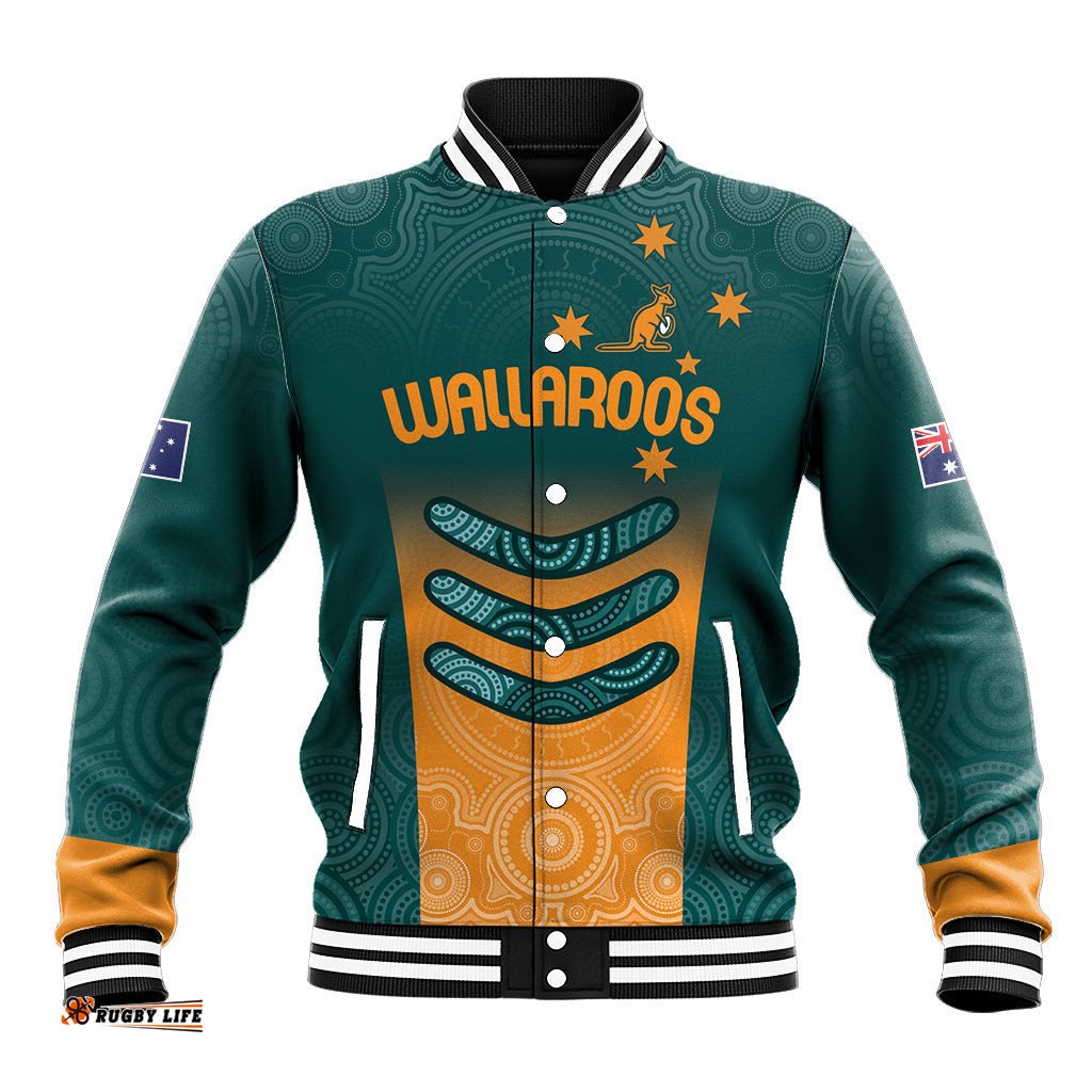 Custom Wallaroos Womens Rugby Baseball Jacket Aboriginal Dots Art