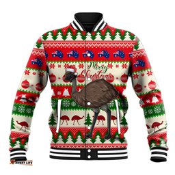 Australia Christmas Baseball Jacket Aussie Emu Santa Merry Xmas
