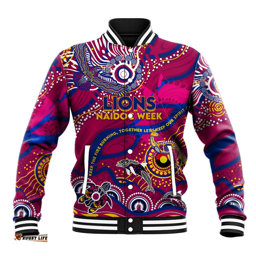 Custom NAIDOC Week 2024 Lions Baseball Jacket Aboriginal Animals Keep The Fire Burning DT02