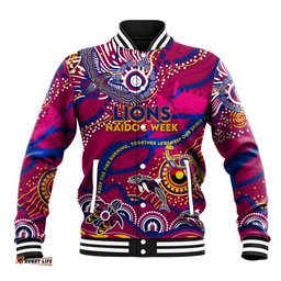 Custom NAIDOC Week 2024 Lions Baseball Jacket Aboriginal Animals Keep The Fire Burning DT02