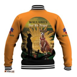 Australia Wallabies Rugby ANZAC Day Baseball Jacket 2024 Lest We Forget