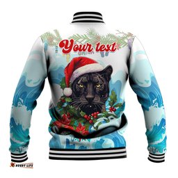 Personalised Australia Panthers Christmas Baseball Jacket Merry and Bright Breaking Wave