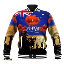 Aussie ANZAC Baseball Jacket Australian Army Poppy Mix Flag