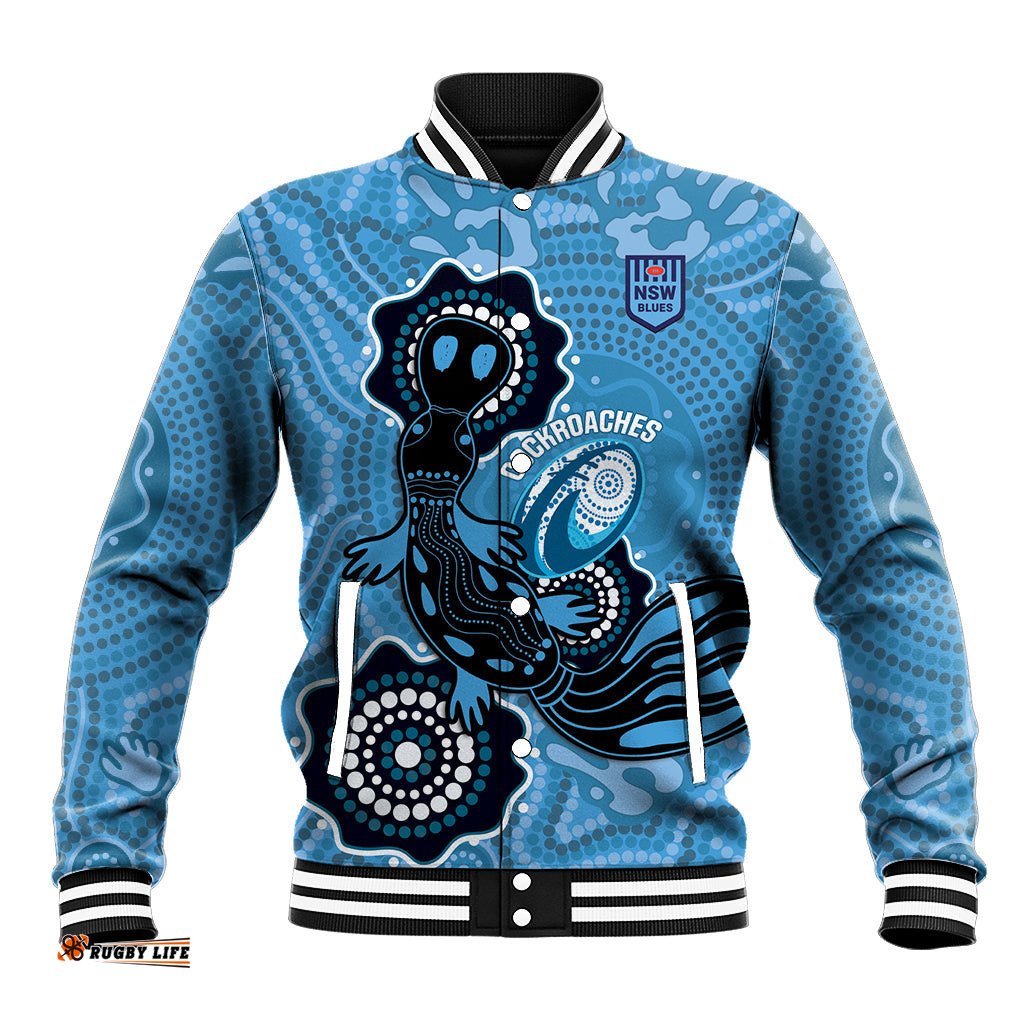 Custom NSW Blues Rugby Baseball Jacket 2024 Platypus Mix Aboriginal Art