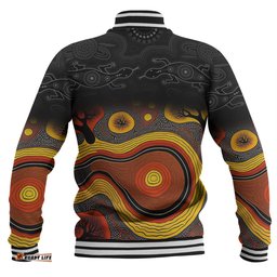 Australia Aboriginal Custom Baseball Jacket - Dreaming Trees And Goanna In Dot Pattern Baseball Jacket