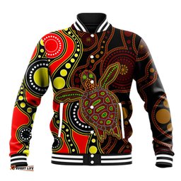 Aboriginal Turtle Baseball Jacket Red Style