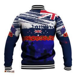 New Zealand and Australia ANZAC Day Baseball Jacket Lest We Forget Red Poppy Flowers and Soldier
