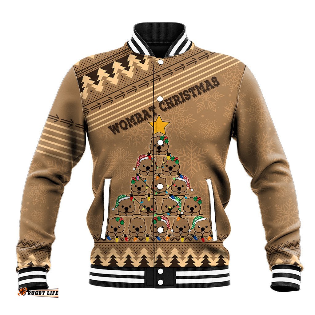 Wombat Christmas Tree Baseball Jacket Australia Merry Xmas Simple Style