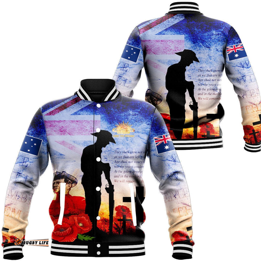 Vibe Hoodie Clothing - Anzac Day Australia Soldier We Will Rememer Them Baseball Jacket