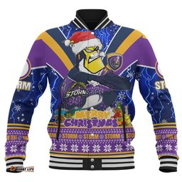 Melbourne Storm Christmas Custom Baseball Jacket - Storm Man Santa Claus Aussie Big Things Baseball Jacket