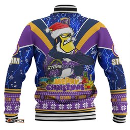 Melbourne Storm Christmas Custom Baseball Jacket - Storm Man Santa Claus Aussie Big Things Baseball Jacket