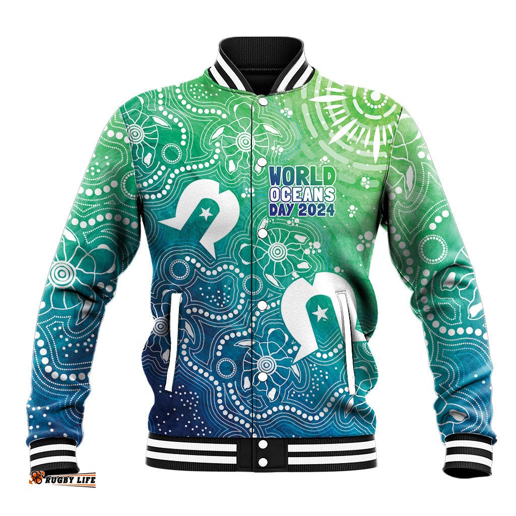 Australia Aboriginal Style Baseball Jacket World Ocean Day