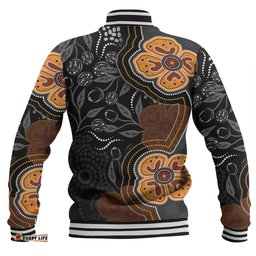 Australia Aboriginal Baseball Jacket - Aboriginal Dot Art With Bush Flowers Baseball Jacket