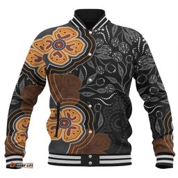 Australia Aboriginal Baseball Jacket - Aboriginal Dot Art With Bush Flowers Baseball Jacket
