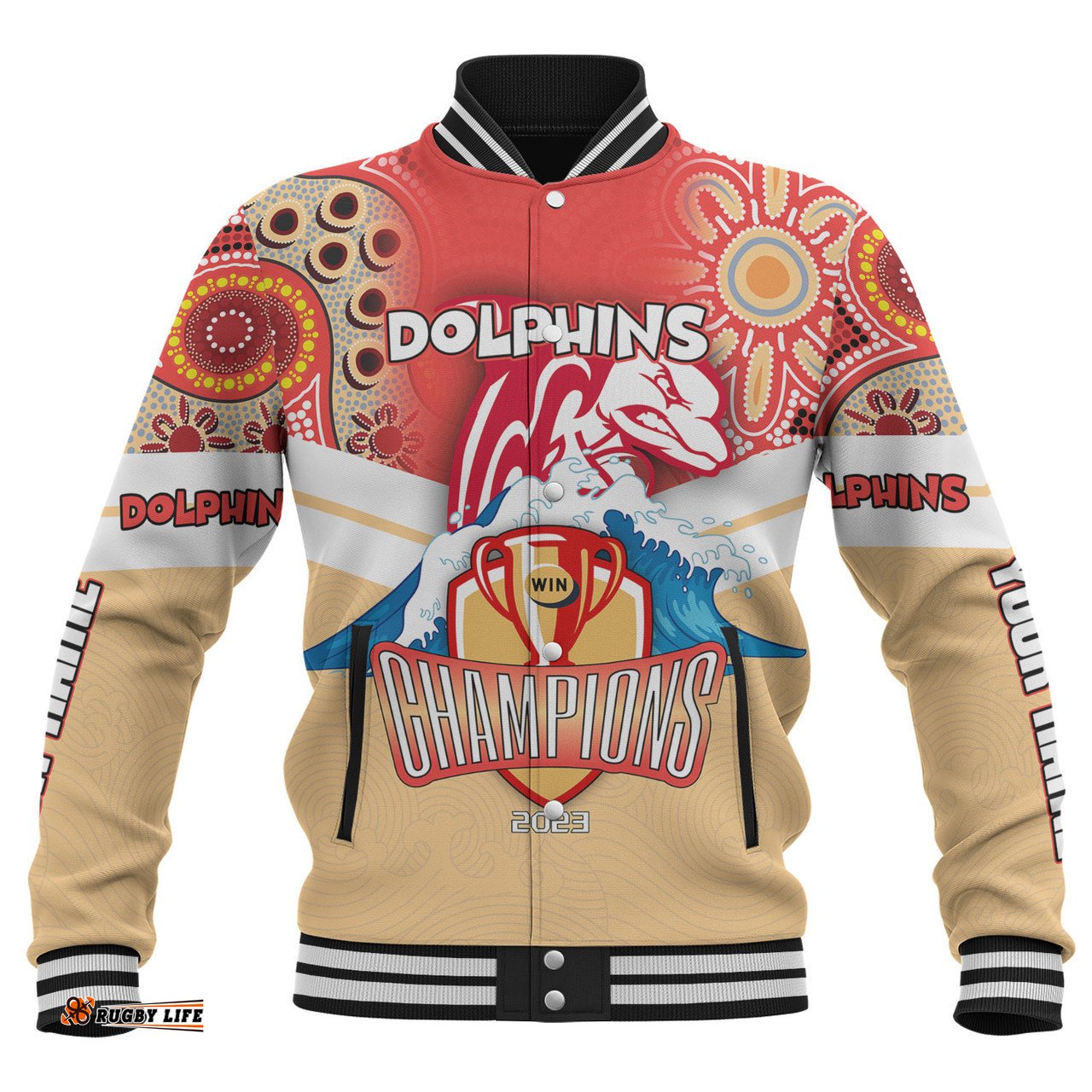 Redcliffe Dolphins Baseball Jacket - Custom Talent Win Games But Teamwork And Intelligence Win Championships With Aboriginal Style