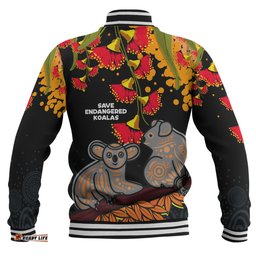 Australia Baseball Jacket - Aboriginal Save Endangered Koalas Red Bottle Brush Flower