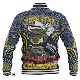 North Queensland Cowboys Christmas Custom Baseball Jacket - Christmas Knit Patterns Vintage Jersey Ugly Baseball Jacket