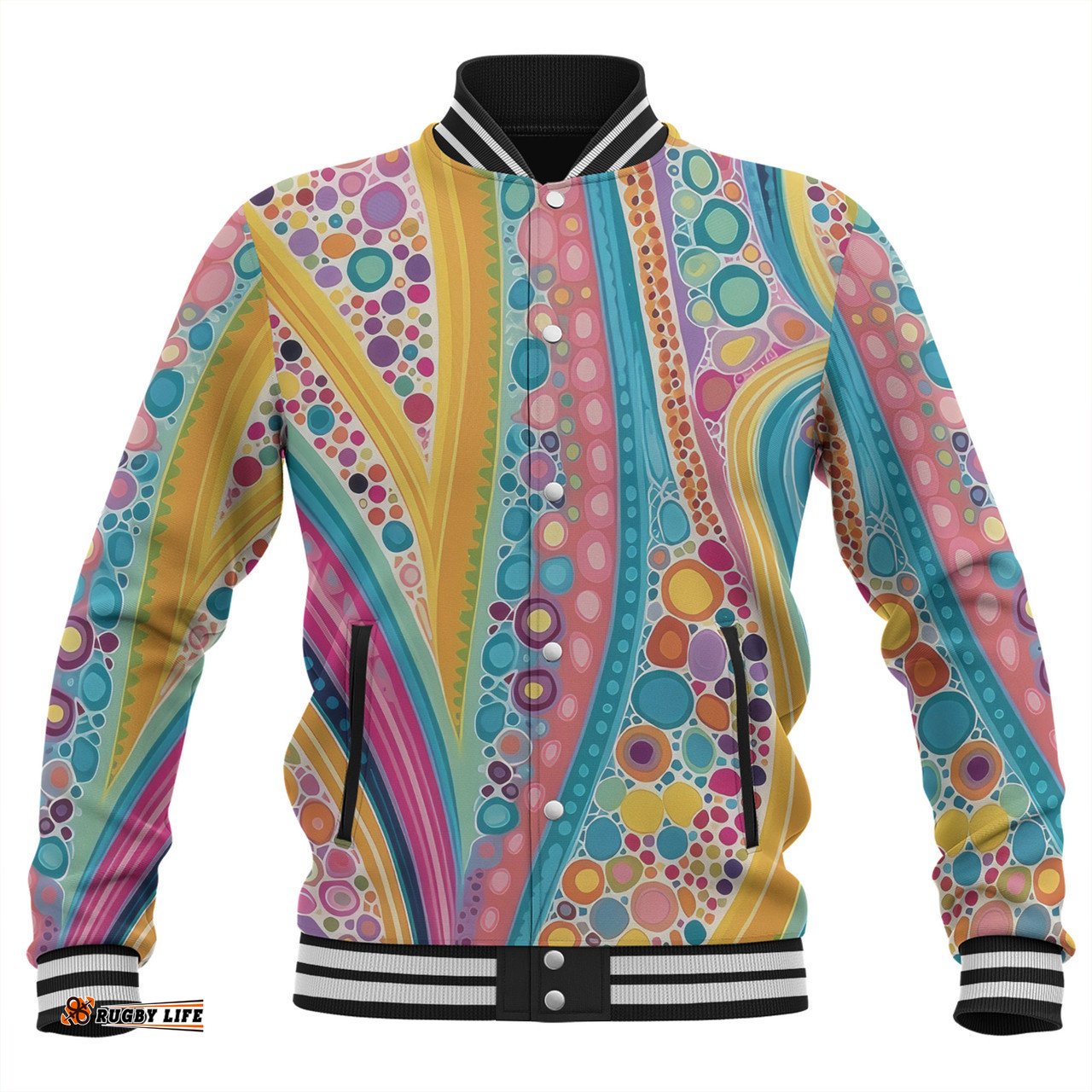 Australia Aboriginal Baseball Jacket - Aboriginal Colourful Dots Inspired Baseball Jacket