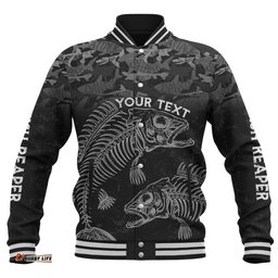 Australia Fishing Custom Baseball Jacket - Fish Reaper Fish Skeleton Grey Baseball Jacket