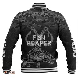 Australia Fishing Custom Baseball Jacket - Fish Reaper Fish Skeleton Grey Baseball Jacket