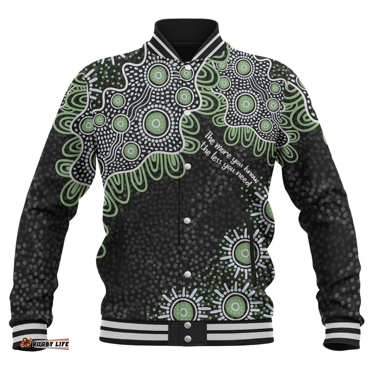 Australia Aboriginal Baseball Jacket - The More You Know The Less You Need Green Baseball Jacket