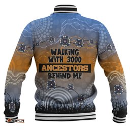 Australia Aboriginal Baseball Jacket - Walking with 3000 Ancestors Behind Me Blue Patterns Baseball Jacket