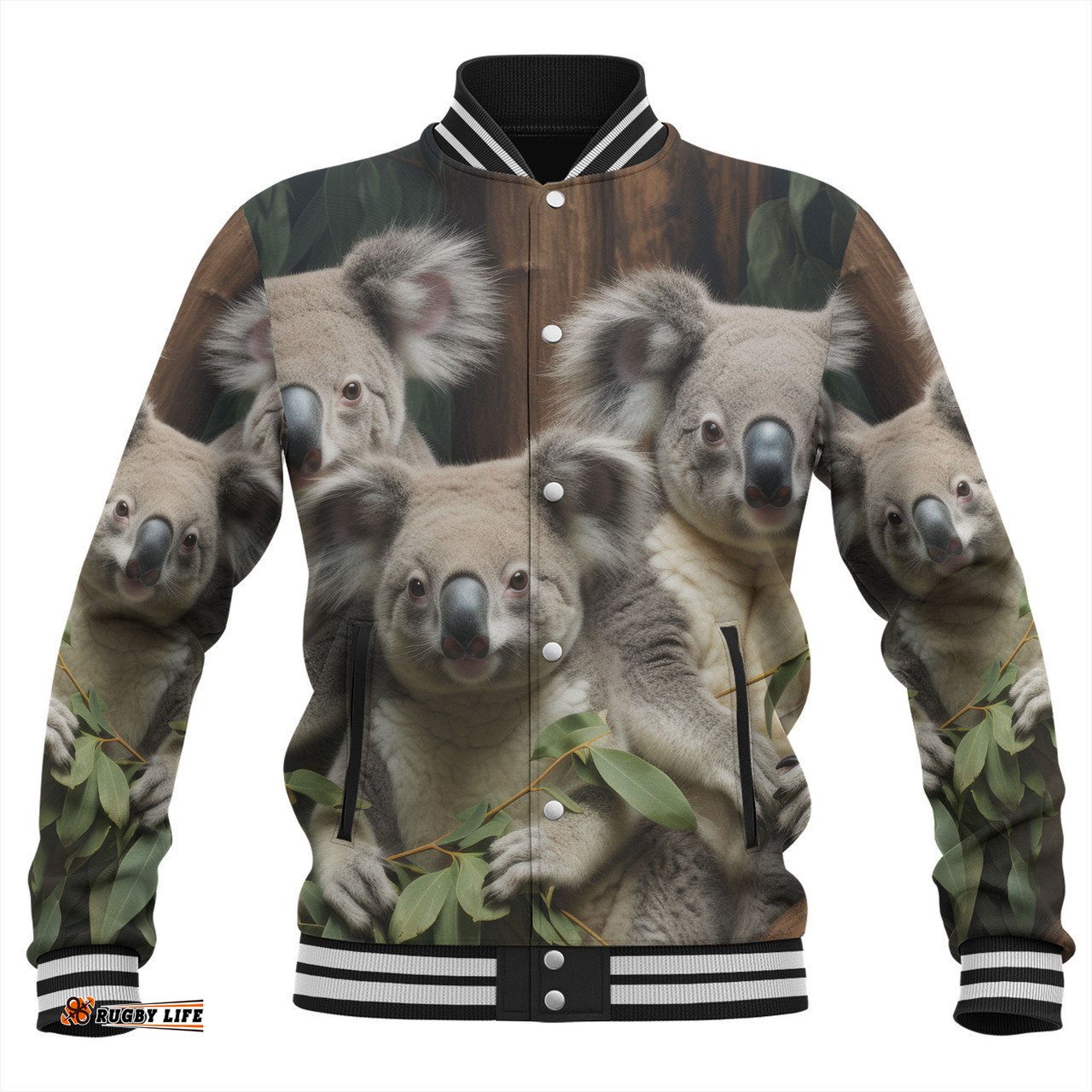 Australia Koala Baseball Jacket - Three Koalas with Gum Trees Ver3 Baseball Jacket