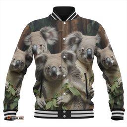 Australia Koala Baseball Jacket - Three Koalas with Gum Trees Ver3 Baseball Jacket