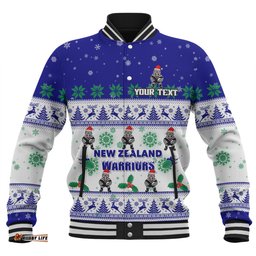 New Zealand Warriors Christmas Custom Baseball Jacket - Special Ugly Christmas Baseball Jacket