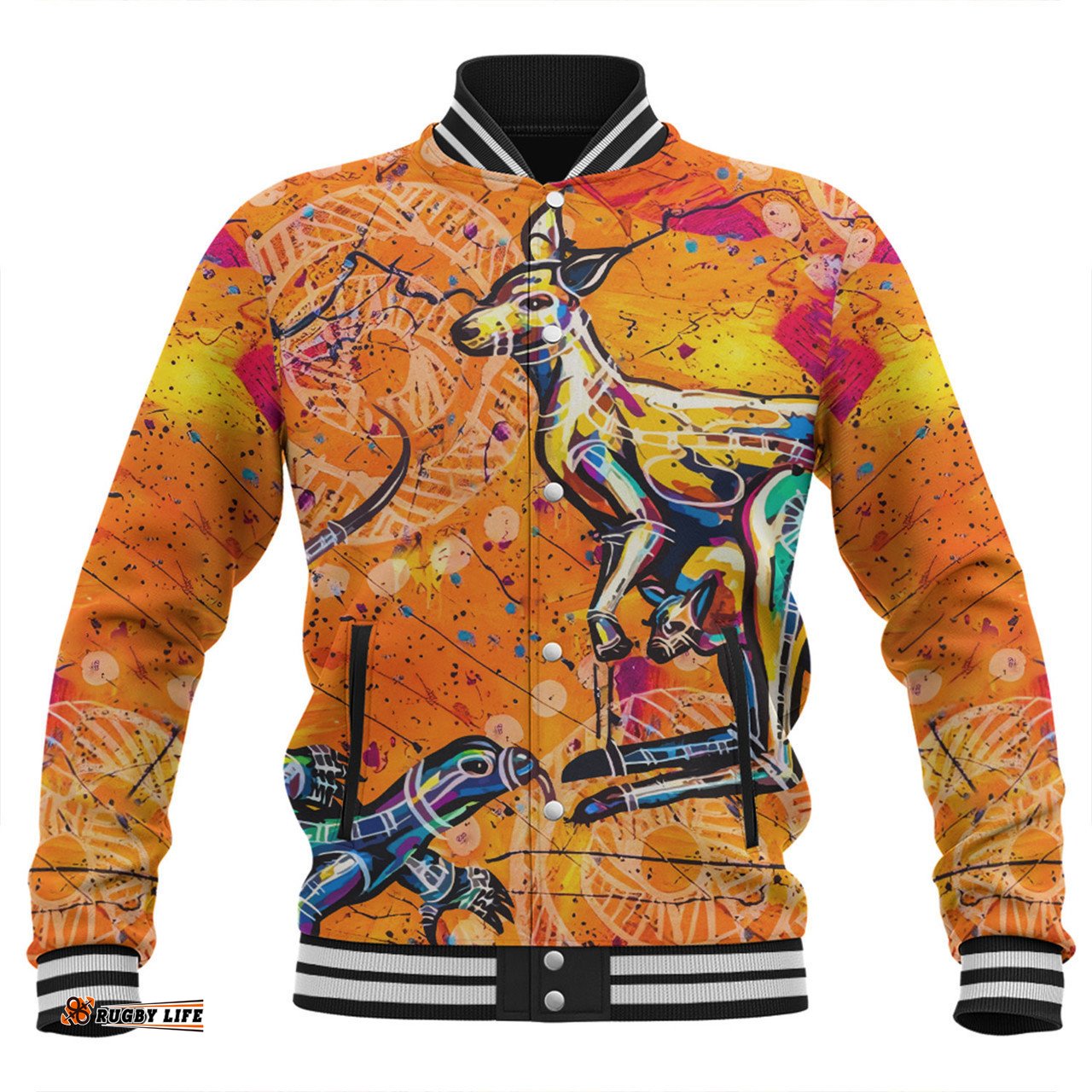 Australia Kangaroo Aboriginal Baseball Jacket - Australia Kangaroo And Goanna Baseball Jacket