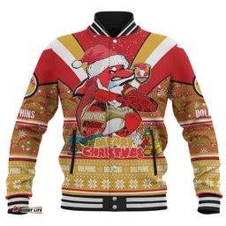 Redcliffe Dolphins Christmas Custom Baseball Jacket - Redcliffe Dolphins Santa Aussie Big Things Baseball Jacket