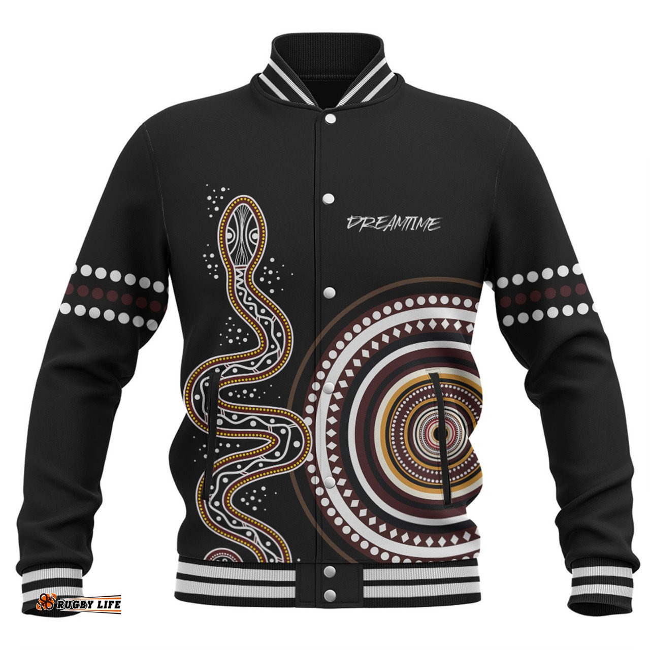 Australia Rainbow Serpent Aboriginal Custom Baseball Jacket - Dreamtime Mother of Life Black Baseball Jacket