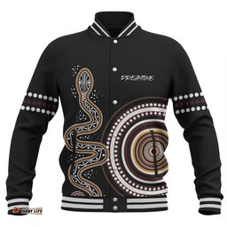 Australia Rainbow Serpent Aboriginal Custom Baseball Jacket - Dreamtime Mother of Life Black Baseball Jacket