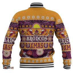 Brisbane Broncos Christmas Aboriginal Custom Baseball Jacket - Indigenous Knitted Ugly Xmas Style Baseball Jacket