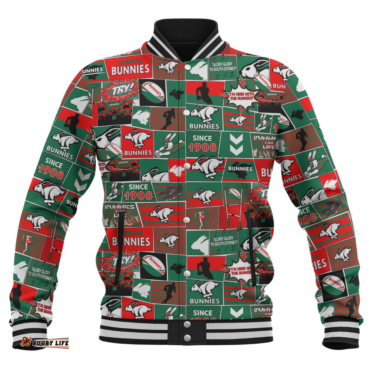 South Sydney Rabbitohs Baseball Jacket - Team Of Us Die Hard Fan Supporters Comic Style