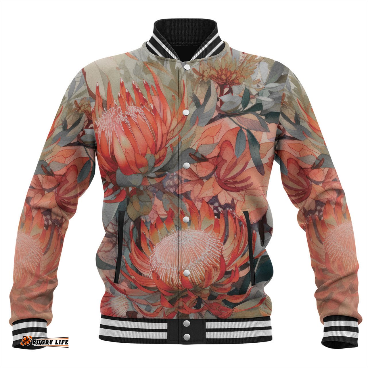 Australia Waratah Baseball Jacket - Red Orange Waratah Flowers Art Baseball Jacket