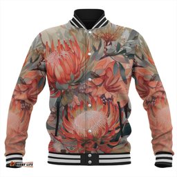 Australia Waratah Baseball Jacket - Red Orange Waratah Flowers Art Baseball Jacket