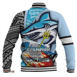 Cronulla-Sutherland Sharks Grand Final Baseball Jacket - A True Champion Will Fight Through Anything With Polynesian Patterns