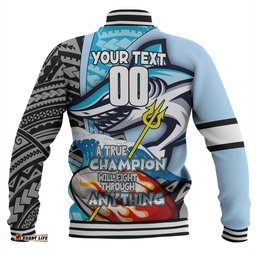 Cronulla-Sutherland Sharks Grand Final Baseball Jacket - A True Champion Will Fight Through Anything With Polynesian Patterns